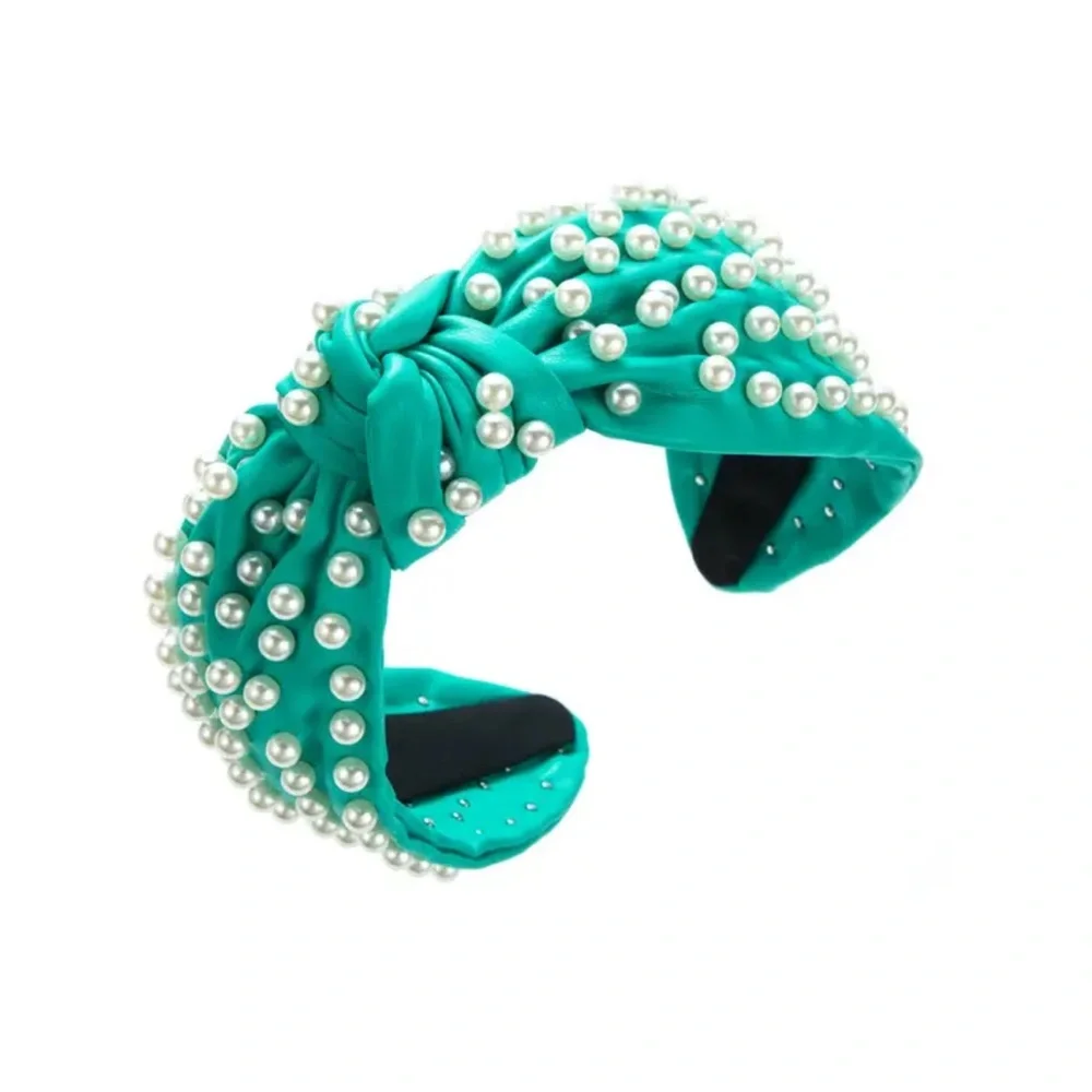 Blue Green Pearl-Studded Headband